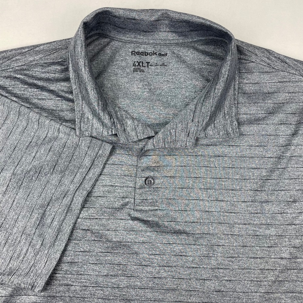 Reebok Golf Mens‎ 4XLT Gray Striped Performance Short Sleeve Polo Shirt 4XL Tall